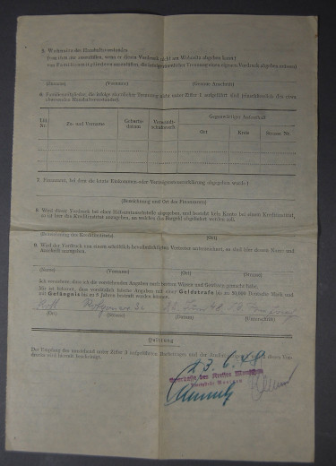 Anmeldung von Reichsmarkkonten, Vordruck/Formular 1948