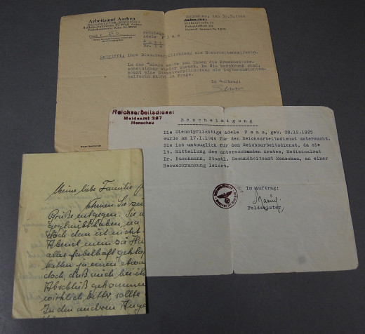 Konvolut 2 Bescheinigungen und Brief, 1944/1946