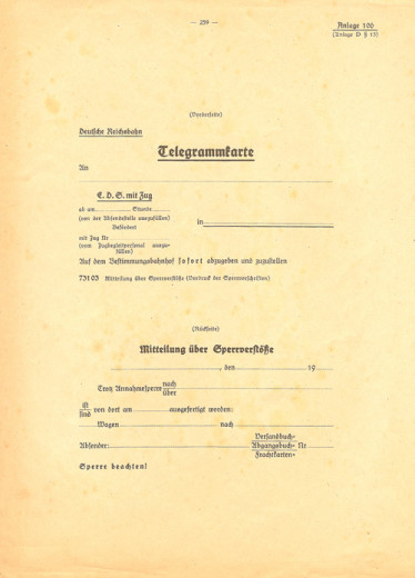 G�terabfertigungsv. Deutsche Reichsbahn, Sperrverzeichnis